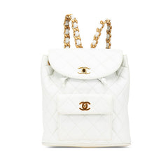 シャネル マトラッセ ココマーク チェーン リュック バックパック ホワイト ラムスキン レディース CHANEL 【中古】