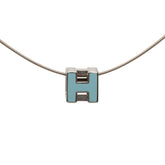 エルメス カージュ ド アッシュ Hキューブ ネックレス シルバー ライトブルー メタル レディース HERMES 【中古】