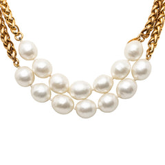 シャネル ヴィンテージ バロックパール チェーン ロング ネックレス ゴールド ホワイト メッキ フェイクパール レディース CHANEL 【中古】