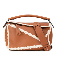 ロエベ パズルバッグ ミディアム ハンドバッグ ショルダーバッグ 2WAY ブラウン ホワイト レザー レディース LOEWE 中古