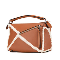 ロエベ パズルバッグ ミディアム ハンドバッグ ショルダーバッグ 2WAY ブラウン ホワイト レザー レディース LOEWE 【中古】