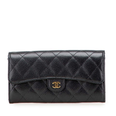シャネル マトラッセ ココマーク 長財布 ブラック キャビアスキン レディース CHANEL 【中古】