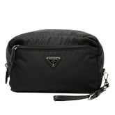プラダ 三角ロゴプレート ポーチ 1NE393 ブラック ナイロン レザー レディース PRADA 【中古】