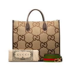 グッチ ジャンボGG シェリーライン ショルダーバッグ トートバッグ 2WAY 678839 ベージュ マルチカラー キャンバス レザー レディース GUCCI 中古