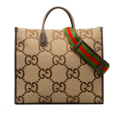 グッチ ジャンボGG シェリーライン ショルダーバッグ トートバッグ 2WAY 678839 ベージュ マルチカラー キャンバス レザー レディース GUCCI 中古