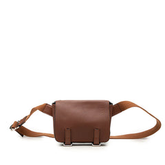 ロエベ アナグラム ミリタリー バムバッグ ボディバッグ ブラウン レザー レディース LOEWE 中古