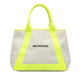 バレンシアガ ネイビーカバスM ハンドバッグ 581292 ベージュ イエロー キャンバス レディース BALENCIAGA 【中古】