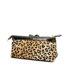 サルヴァトーレフェラガモ ヴァラリボン レオパード ポーチ ブラウン ブラック ナイロン レザー レディース Salvatore Ferragamo 【中古】