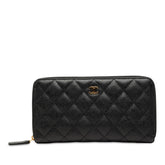 シャネル マトラッセ ココマーク ラウンドファスナー 長財布 ブラック ボルドー キャビアスキン レディース CHANEL 【中古】