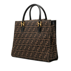フェンディ ズッカ トートバッグ 15095 ブラウン ブラック キャンバス レザー レディース FENDI 中古