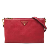 プラダ 三角ロゴプレート ショルダーバッグ クラッチバッグ レッド レザー レディース PRADA 【中古】