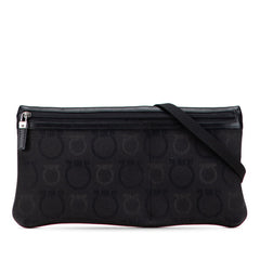 サルヴァトーレフェラガモ ガンチーニ ショルダーバッグ ブラック キャンバス レザー レディース Salvatore Ferragamo 【中古】