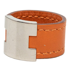 エルメス ルーリーリング 指輪 #L オレンジ シルバー レザー メタル レディース HERMES 【中古】