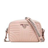 プラダ ダイアグラム 斜め掛け チェーン ショルダーバッグ 1BH803 ピンクベージュ レザー レディース PRADA 【中古】
