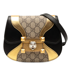 グッチ GGスプリーム オジリデ タイガーヘッド ショルダーバッグ 500781 ブラック ゴールド PVC レザー レディース GUCCI 【中古】