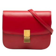 セリーヌ クラシックボックス ミディアム 斜め掛け ショルダーバッグ レッド レザー レディース CELINE 【中古】