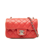 シャネル マトラッセ ココマーク チェーン ショルダーバッグ ポシェット レッド シルバー金具 ラムスキン レディース CHANEL 中古