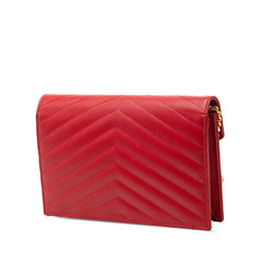 サンローラン YSLロゴ モノグラム エンベローブ チェーンウォレット ショルダーバッグ 393953 レッド ゴールド レザー レディース SAINT LAURENT 【中古】