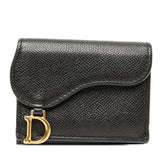 ディオール サドル 三つ折り財布 コンパクトウォレット ブラック ゴールド金具 レザー レディース Dior 【中古】