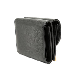 ディオール サドル 三つ折り財布 コンパクトウォレット ブラック ゴールド金具 レザー レディース Dior 【中古】