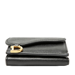 ディオール サドル 三つ折り財布 コンパクトウォレット ブラック ゴールド金具 レザー レディース Dior 【中古】
