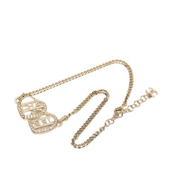 シャネル ロゴ ハート サークル チョーカー ネックレス ゴールド メッキ ラインストーン レディース CHANEL 【中古】