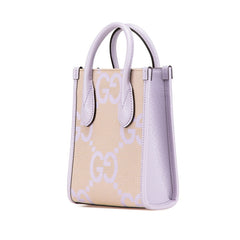 グッチ ジャンボGG ミニトートバッグ ハンドバッグ ショルダーバッグ 2WAY 671623 パープル ベージュ キャンバス レザー レディース GUCCI 【中古】