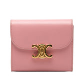 セリーヌ トリオンフ スモール フラップウォレット 三つ折り財布 10D783DPV ピンク レザー レディース CELINE 【中古】