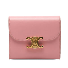 セリーヌ トリオンフ スモール フラップウォレット 三つ折り財布 10D783DPV ピンク レザー レディース CELINE 【中古】