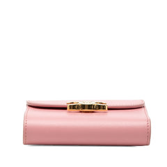 セリーヌ トリオンフ スモール フラップウォレット 三つ折り財布 10D783DPV ピンク レザー レディース CELINE 【中古】