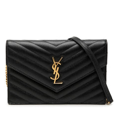サンローラン YSLロゴ カサンドラ エンベロープ チェーン ウォレット ショルダーバッグ 393953 ブラック レザー レディース SAINT LAURENT 【中古】