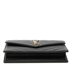 サンローラン YSLロゴ カサンドラ エンベロープ チェーン ウォレット ショルダーバッグ 393953 ブラック レザー レディース SAINT LAURENT 【中古】