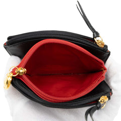 ディオール トリプルポケット コインケース 小銭入れ ブラック レッド レザー レディース Dior 中古