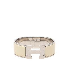 エルメス クリッククラックGM Hロゴ エナメルブレスレット アイボリー シルバー メタル レディース HERMES 【中古】