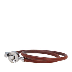 エルメス ランスロット ブレスレット チョーカー ブラウン シルバー レザー メタル レディース HERMES 【中古】
