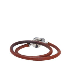 エルメス ランスロット ブレスレット チョーカー ブラウン シルバー レザー メタル レディース HERMES 【中古】