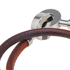 エルメス ランスロット ブレスレット チョーカー ブラウン シルバー レザー メタル レディース HERMES 【中古】