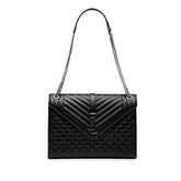 サンローラン YSLロゴ エンベロープ チェーン ショルダーバッグ ハンドバッグ 600166 ブラック シルバー レザー レディース SAINT LAURENT 【中古】