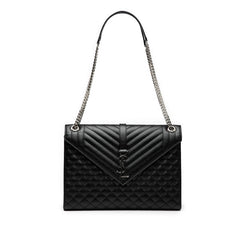 サンローラン YSLロゴ エンベロープ チェーン ショルダーバッグ ハンドバッグ 600166 ブラック シルバー レザー レディース SAINT LAURENT 【中古】