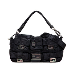 フェンディ マルチポケット バゲット ハンドバッグ ショルダーバッグ 2WAY 8BR808 ブラック ナイロン レザー レディース FENDI 【中古】