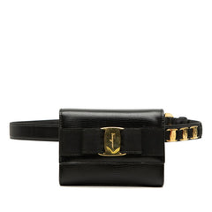 サルヴァトーレフェラガモ ヴァラリボン ウエストバッグ ボディバッグ ブラック レザー レディース Salvatore Ferragamo 【中古】
