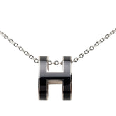エルメス ポップアッシュ ネックレス シルバー ブラック メタル レディース HERMES 【中古】