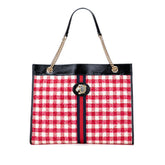 グッチ シェリーライン ダイガーヘッド ラジャ チェーン トートバッグ ショルダーバッグ 537219 レッド アイボリー ブラック ツイード レザー レディース GUCCI 【中古】