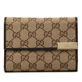 グッチ GGキャンバス 三つ折り財布 256935 ベージュ ブラウン キャンバス レザー レディース GUCCI 中古