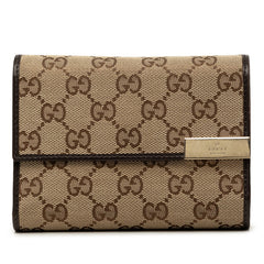 グッチ GGキャンバス 三つ折り財布 256935 ベージュ ブラウン キャンバス レザー レディース GUCCI 中古