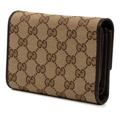 グッチ GGキャンバス 三つ折り財布 256935 ベージュ ブラウン キャンバス レザー レディース GUCCI 中古