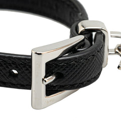 プラダ 三角ロゴプレート ブレスレット 1IB351 ブラック シルバー レザー レディース PRADA 【中古】