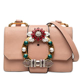 ミュウミュウ マドラス ビジュー付き 斜め掛け ショルダーバッグ ライトピンク レザー ラインストーン レディース MIUMIU 【中古】
