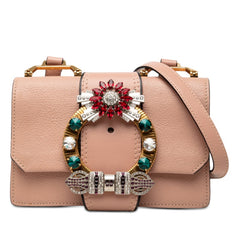 ミュウミュウ マドラス ビジュー付き 斜め掛け ショルダーバッグ ライトピンク レザー ラインストーン レディース MIUMIU 【中古】