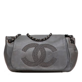 シャネル ココマーク スタッズ チェーン ショルダーバッグ グレー ラムスキン レディース CHANEL 【中古】